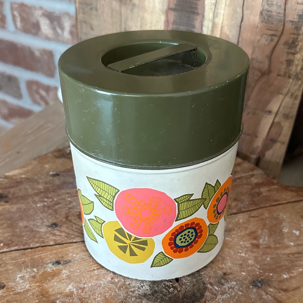 Vintage 70’s Floral Canister with Green Lid